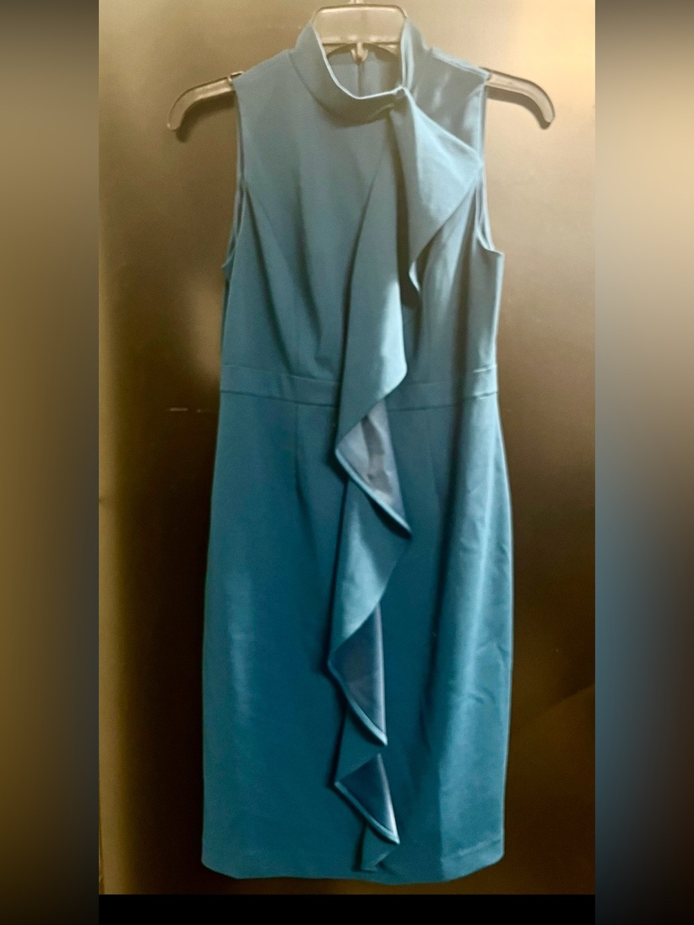 Adrianna Papell Teal Ruffle-Front Midi Dress